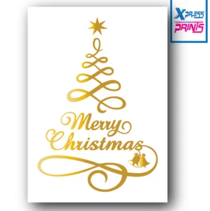 Poster Natale Buon Natale Stella Campane Albero Wall Art Stampa Oro A3 A4 A5 TAGLIE - Foto 1 di 4