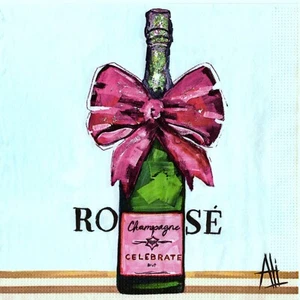 Serviettes en papier Champagne rosé bouteille vin. Napkins Champagne bottle - Picture 1 of 1