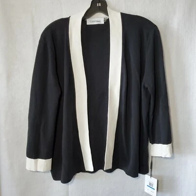 Calvin Klein Cardigan Sweater Womens XL Eggshell Black Wrap Shawl Open NWT - Image 1 of 4