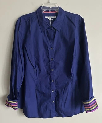 Camisa de manga comprida BODEN azul com botões e punhos listrados; tamanho 18 - Imagem 1 de 4