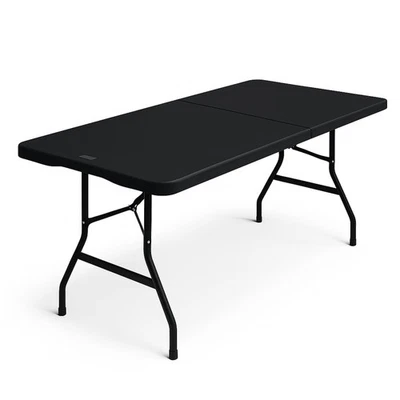 Black 6ft Folding Trestle Table White Picnic BBQ Carry Outdoor Stall Table 1.8m - Image 1 of 4
