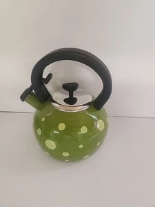 Whistling Tea Pot Kettle Art Deco GREEN Polka Dot 2 Qt - Picture 1 of 4