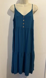 Damen Roxy Midikleid Stufen Sommerkleid Spaghettiträger türkis Größe Medium Strand - Bild 1 von 11