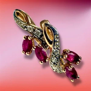 Vintage EXQUISITE 14k Rose Gold RUBY & Natural DIAMOND Earrings - Picture 1 of 15