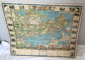 VTG 1934 PICTURE MAP OF CAPE ANN AND NORTH SHORE MASSACHUSETTS By ERROL GOFF - Picture 1 of 5