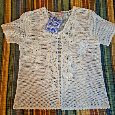 Cárdigan Suéter April Cornell Crochet Blanco Casa Jardín Frente Abierto Para Mujer’s M Foto 1 de 4