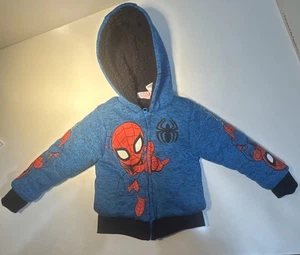 Spiderman Kleinkind Mantel 3T mit Futter Marvel blau schwarz Futter Kapuze - Bild 1 von 9