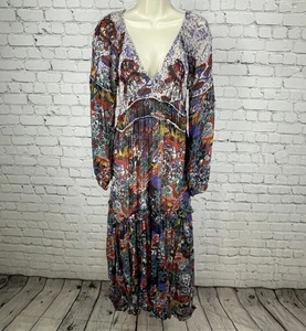 Maeve Anthropologie Floral Chiffon Boho Peasant Long Sleeve Maxi Dress Size 8 - Picture 1 of 17