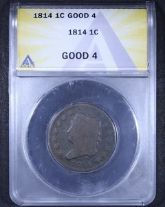 1814 Classic Head Large Cent - 1c ANACS G4 - Tough Coin! - Picture 1 of 4