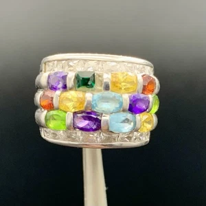 Sterling Silver Mens Multicolor Gemstone Pinky Ring Size 6.25 - Picture 1 of 8