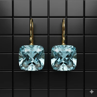 Aquamarine Earrings 925 Sterling Silver Blue Cushion Dangle quartz Earring - Image 1 of 4