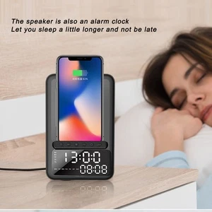 Alarm Clock Charger Fast Multi Functional BT Speaker Clock With Wireless Char FY - Zdjęcie 1 z 24