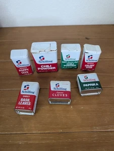 Vintage 1970's Schilling Metal Spice Tins 7 Spice Containers, Empty - Picture 1 of 6