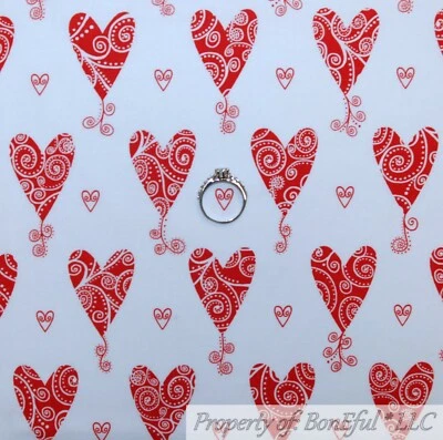 BonEful Fabric FQ Cotton Quilt White Red Heart Nurse Dr Stripe Valentine LOVE US - Image 1 of 4