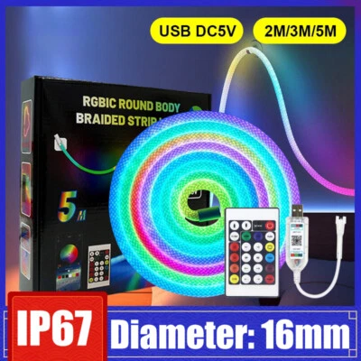 5V RGB IC 360 Degree Round Reticulate LED Neon Light Strip Waterproof Flexible - Image 1 of 4