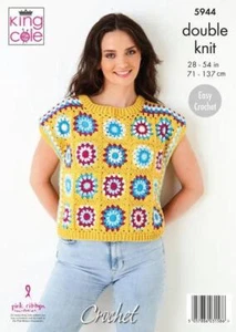 Top King Cole Crochet Patrón DK Jersey y Manga Tapa 5944 - Imagen 1 de 2