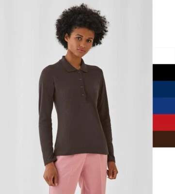 Damen Poloshirt Longsleeve B&C Baumwolle LA Safran Pure LSL Women FairWear PW456 - Bild 1 von 2