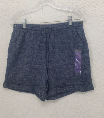 Pantalones Cortos Ellen Tracy Mujer Pequeños Gris Lino Rayón tiro medio cordón verano cómodo Foto 1 de 4