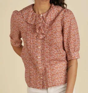 Trovata Birds of Paradise Jill Blouse Shirt Sz S Short Sleeve Rosewood Ditsy - Picture 1 of 10