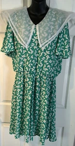 Vintage Sunshine Starshine 80er grün weiß Print Kleid Pilgerkragen transparent 10 - Bild 1 von 9