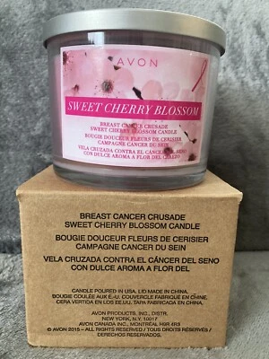 Avon Candle Sweet Cherry Blossom Scented 3-wick 11 oz Glass Jar - Image 1 of 3