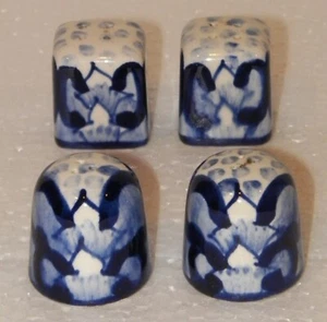 4 BLUE & WHITE Delft(?) Salt & Pepper Shakers 1¼"ea. Porcelain Plastic Stoppers - Picture 1 of 5
