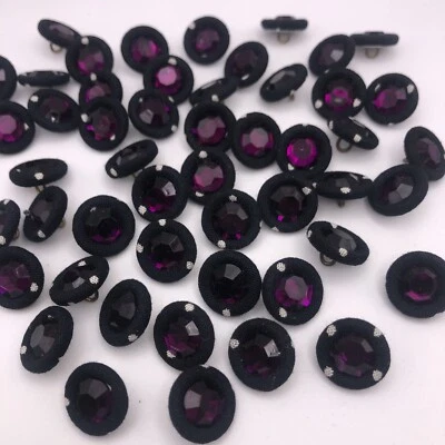 Vtg Purple Rhinestone Black White Fabric Wire Shank Buttons 15mm Lot of 6 B103 - Image 1 of 4