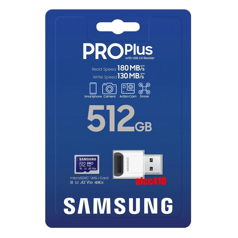 SAMSUNG Pro Plus 512GB Micro SD SDXC Memory Card UHS-I U3 V30 with Card Reader - Image 1 of 1