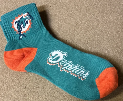 Miami Dolphins NFL Turquoise Orange Gray Deuce Adult 1/4 Quarter Socks *Large Cover