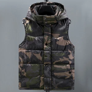 Uomo Camouflage Piumino Gilet Imbottito con Cappuccio Caldo Maniche Giacca Top - Foto 1 di 15