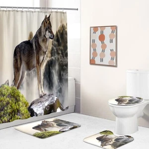 Juego de cortinas de ducha Forest Wolf alfombra de baño alfombra antideslizante cubierta de inodoro - Imagen 1 de 20