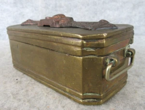 Antique Brass Man Coffin Shape Betel Nut Spice Box - Picture 1 of 24