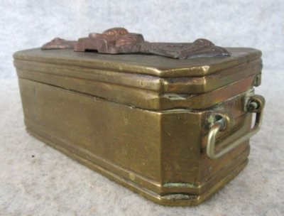 Antique Brass Man Coffin Shape Betel Nut Spice Box - Image 1 of 4