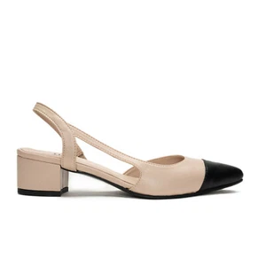 Spitzzulaufenden Slingback- Schuh aus veganem Leder schwarze Zehenkappe mit Höhe - Bild 1 von 9