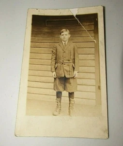ANTIQUE REAL PHOTO POST CARD CIRCA 1918 YOUNG MAN STANDING ON PORCH  5.5" X 3.5" - Picture 1 of 2