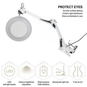 5X Magnifying Glass Clip On LED Tattoo Desk Lamp USB Beauty Nail Art Lamp (W CHW - Picture 1 of 24
