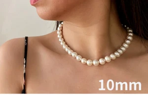 10mm White Glass Pearl Choker Necklace Ideal for Wedding, Bridal and Party - Picture 1 of 2