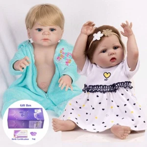 Realistic Reborn Baby Dolls Twins Full Body Vinyl Silicone Waterproof Boy&Girl - Picture 1 of 24
