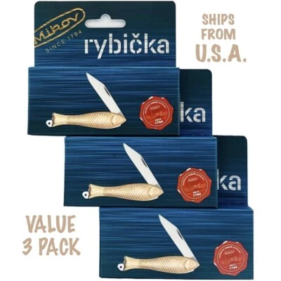 鱼刀 Mikov 青铜金鱼折叠口袋刀 3 件装新品 — 第 1/4 张图片