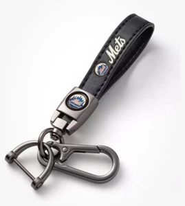 NY Mets Genuine Leather Wrist Lanyard Keychain Black Band Wristband - Picture 1 of 2
