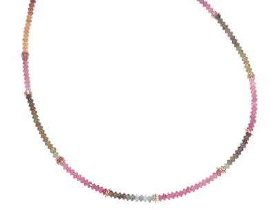 Naturale Multi Tormalina Gemma 3 MM Taglio Rotondo Perline 16 " Collana GV-37 - Immagine 1 di 4