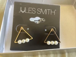 Jules Smith Pearl Triangle Earrings Gold MSRP $55 - Picture 1 of 7