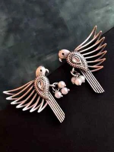 Oxidized Bird Shape Antique Stud Earring - Picture 1 of 2