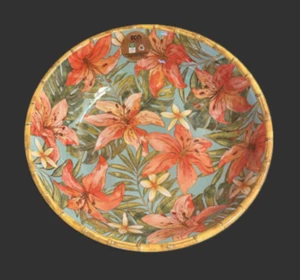 Servizio piatti tropicale floreale 13,5" con bordo in bambù insalatiere patatine - Foto 1 di 3