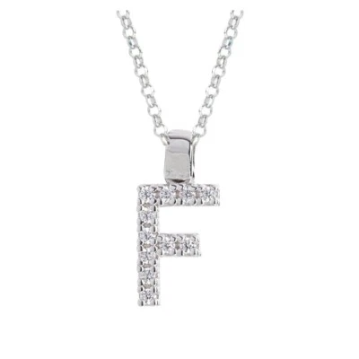 collana ciondolo argento rodiato 925 zirconi lettera F iniziale nome artlinea - Immagine 1 di 2