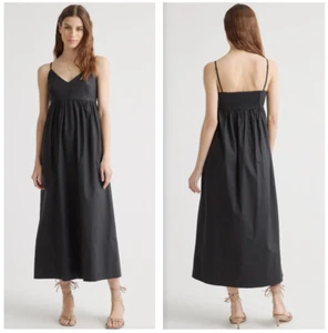 Quince Women's Black Organic Cotton Sleeveless Maxi Dress sz M NWT Pockets - Picture 1 of 7
