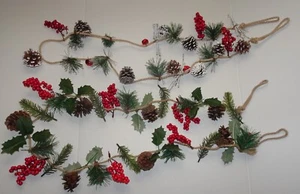 Set Of 2 Christmas Holly Leaf, Pine & Berry Garland - Picture 1 of 3