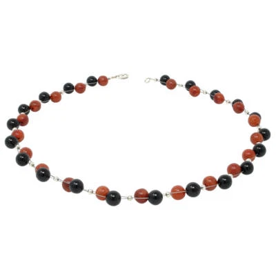 Collana Collier IN Corallo & Onice Marrone-Rosso Nero Collana da Donna - Immagine 1 di 4