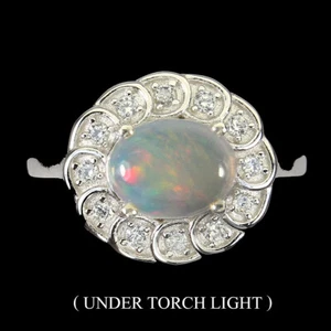925 Anello Argento Sterling Ovale Fuoco Opale 9x7mm Zirconia Cubica Gemma - Foto 1 di 9