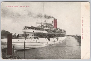 Postkarte S.S. Christopher Columbus Whaleback Ship @ Racine Harbor 1910 Wis. N-1 - Bild 1 von 2